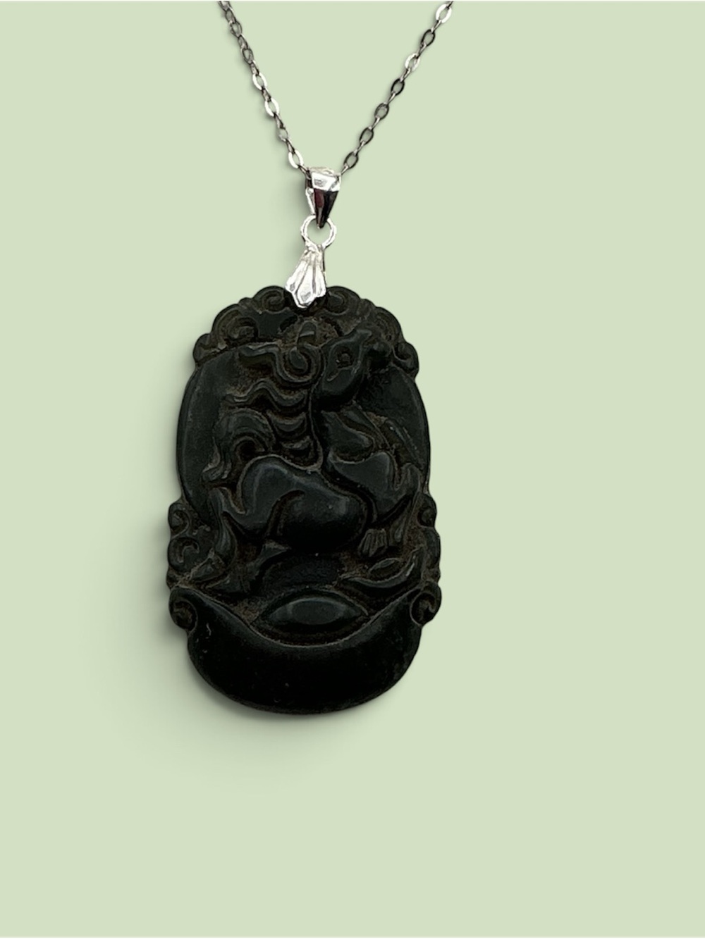 Unisex Horse Jade Sterling 925 Necklace